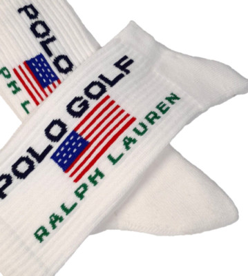 Polo Ralph Lauren Men's Golf Ribbed Socks USA Flag White Size 10-13