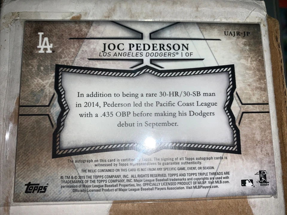2015 Topps Triple Threads Sepia RPA Joc Pederson 48/75 Chicago Cubs - Image 2 of 2