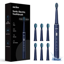SEJOY Sonic Electric Toothbrush USB Rechargeable w/ 3 Modes 7 Dupont Brush Heads
