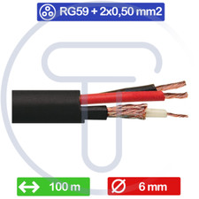 Cavo videosorveglianza video e alimentazione RG59 e 2x0,50mm matassa 100mt 6 mm