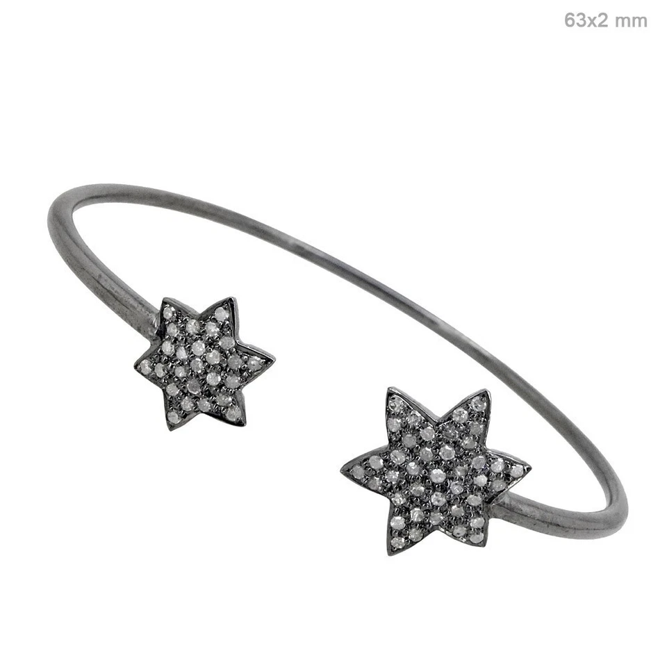 Natural Diamond Cuff Bracelet 925 Sterling Silver Oxides Bracelet Christmas Gift - Image 3 of 4