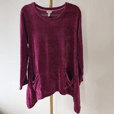 LOGO Lori Goldstein Long Sleeve Tunic Top Womens Size Large Plum Chenille Knit