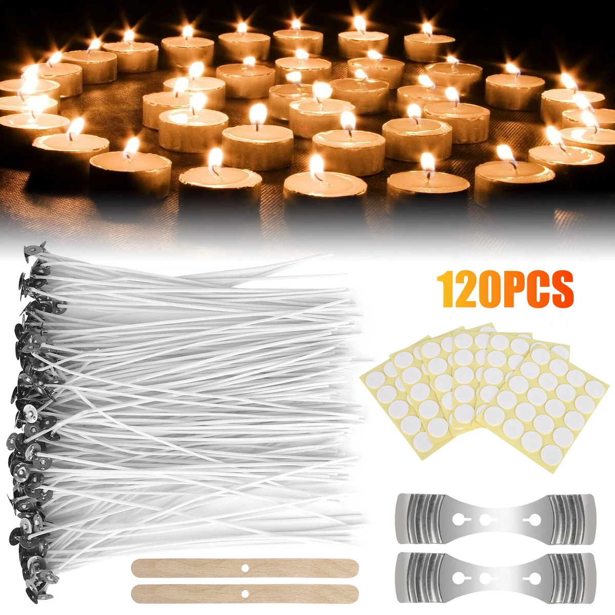 Wood Candle Wicks 30Pcs with Iron Stand Soy Parffin Beewax Wick