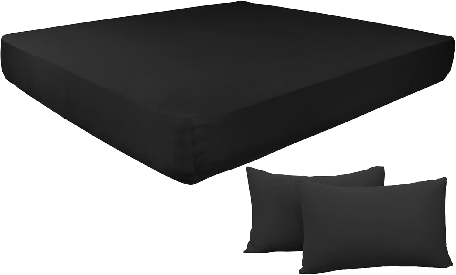 Bundle Set of Stretch Fitted Sheet and Pillow Cases - Black, Queen