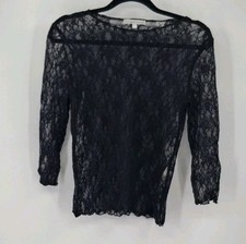Moa Moa Women's Black Lace Top Long Sleeve Size L.