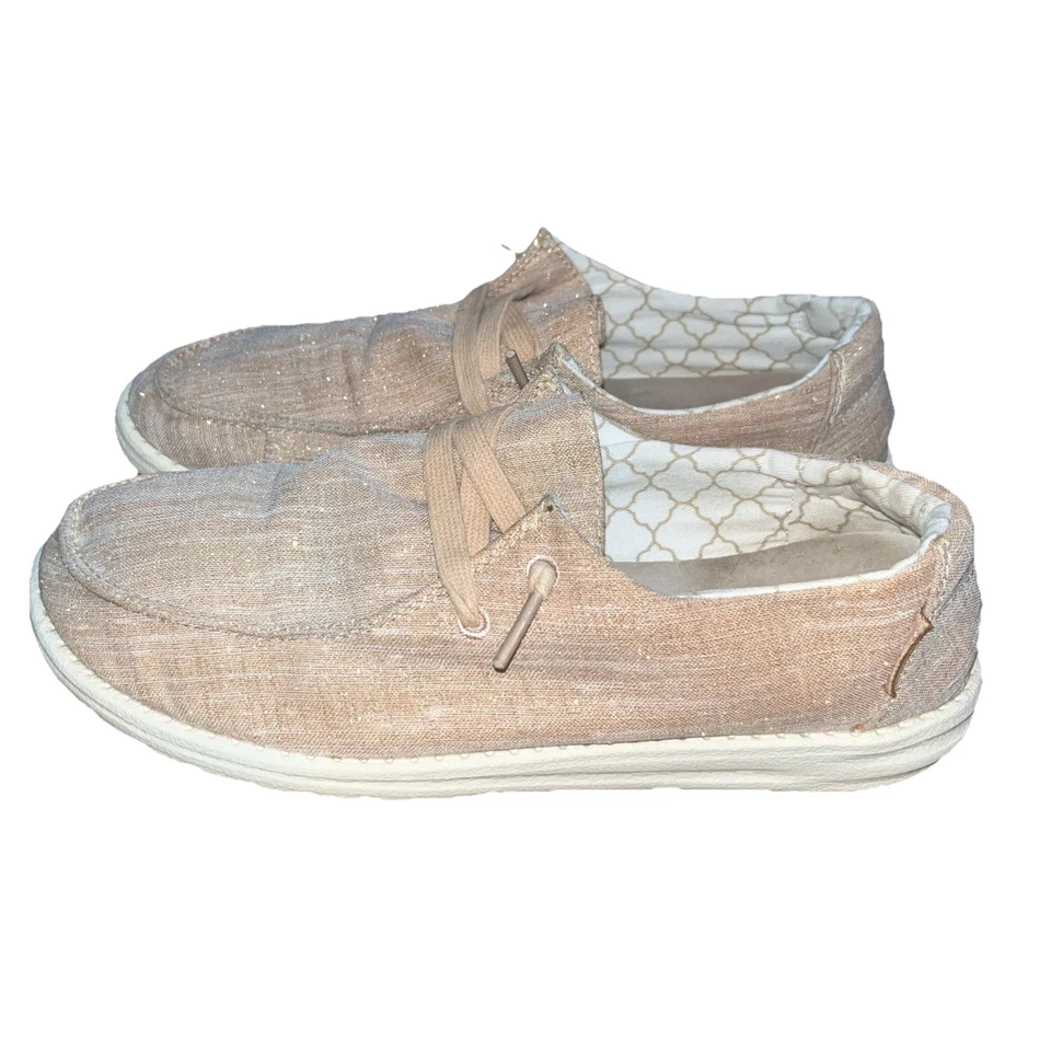 Zapatos Hey Dude Wendy para mujer talla 8 brillantes de lona dorada rosa sin cordones para caminar Foto 3 de 4