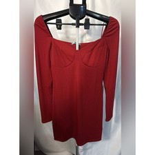 Good Luck Gem Burgundy Ribbed Long Sleeve Dress Sweetheart Neck Size S NWT