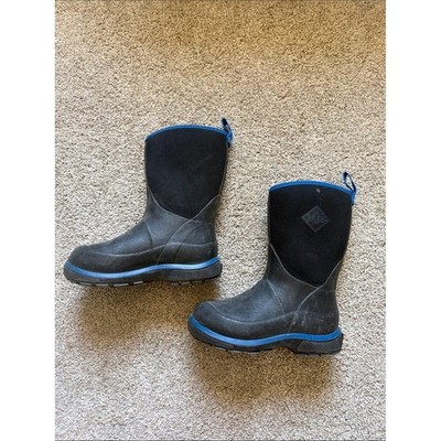 Muck Boot Kids Element Black Waterproof Pull-On Boots Blue Trim Size 12