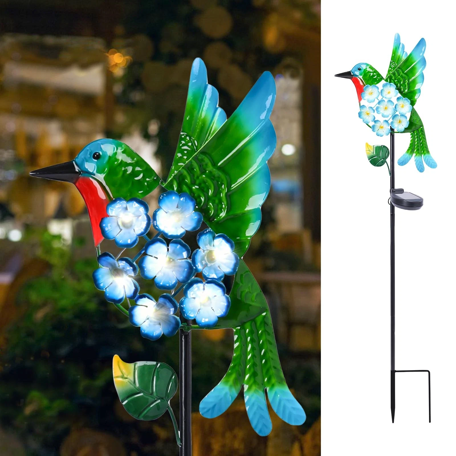 Solar Lights Outdoor Garden Decoration, Hummingbird Metal Stake Waterproof So...