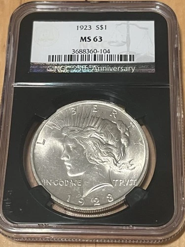 1923 S$1 Peace Dollar MS63 NGC BLACK CORE!!!