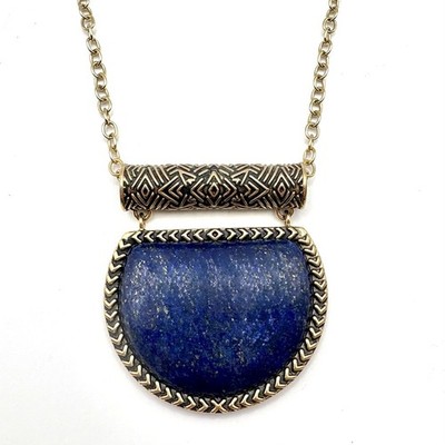Studio Barse Lapis Lazuli Golden Bronze Southwestern Style Pendant Necklace 