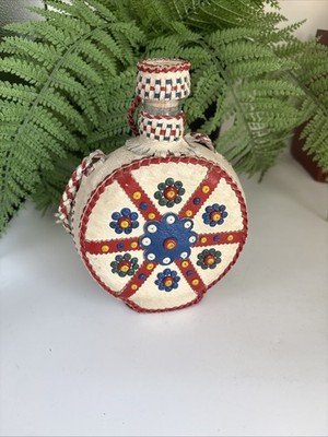 Vintage Jugoslawien weiß Leder geflochten bedeckt Glas leer Dekanter Flasche 
