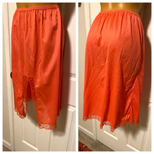 VTG 1970'S FESTIVAL BRIGHT ORANGE W/ LACE INSET  TRIM HALF SLIP SZ 36