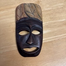 Wooden Face Tribal Mask Hand Carved Wood Wall Decor Art Tiki