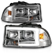 Halogen Crystal Plank Headlight Set Chrome For 1997-2004 Dodge Dakota Durango