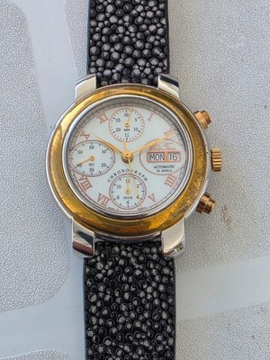 Gold Time Valjoux 7750 Automatic Chronograph Watch MOP Dial NOS Russian Vintage