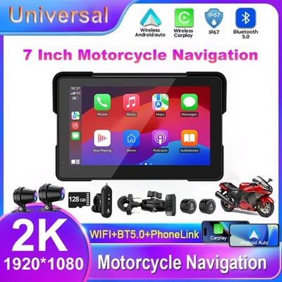 7'' Wireless Motorcycle CarPlay Android Auto GPS Navigation HD Waterproof Screen