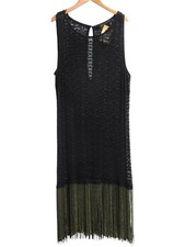 Zara - Beach Dress - Black - Golden Fringe Detail - Sleeveless Mesh - Size M
