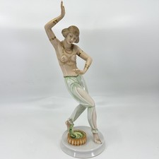 ART DECO GUSTAV OPPEL ROSENTHAL PAINTED PORCELAIN SALAMBO SNAKE DANCER FIGURINE
