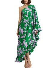 Mac Duggal Printed Charmeuse One Shoulder Draped Gown Women's