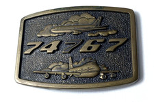 Vintage Boeing "74767" Solid Brass Belt Buckle BTS Made In USA 1978 3.5"x2"