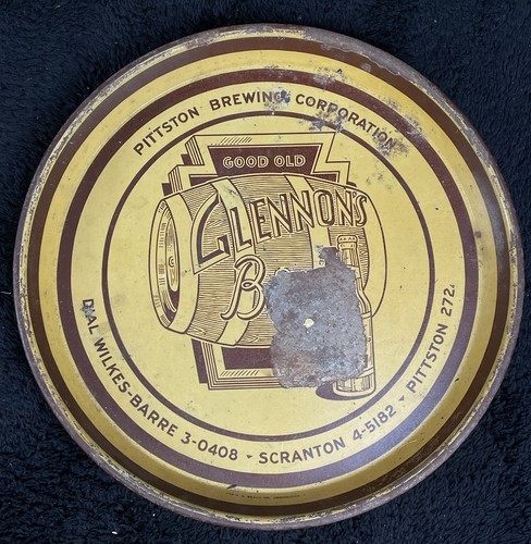 Glennon’s Beer Tray Pittston Brewing Corp Wilkes-Barre / Scranton PA Vtg Serving
