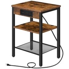 Side Table with Charging Station and USB Port, Small End Table for Small Spac...