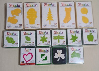 Lot  of 16 Sizzix Yellow & Green Cutting Dies Scrapbooking Shapes Crafting