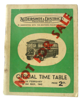 ALDERSHOT & DISTRICT FEBRUARY 1942 WAR TIME OFFICIAL BUS SERVICES T/T BOOKLET