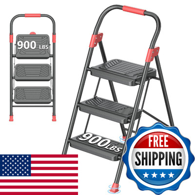 DIAMONDFORGE 3 Step Ladder, Folding Step Stool with Anti-Slip Wide Pedal, Soft H