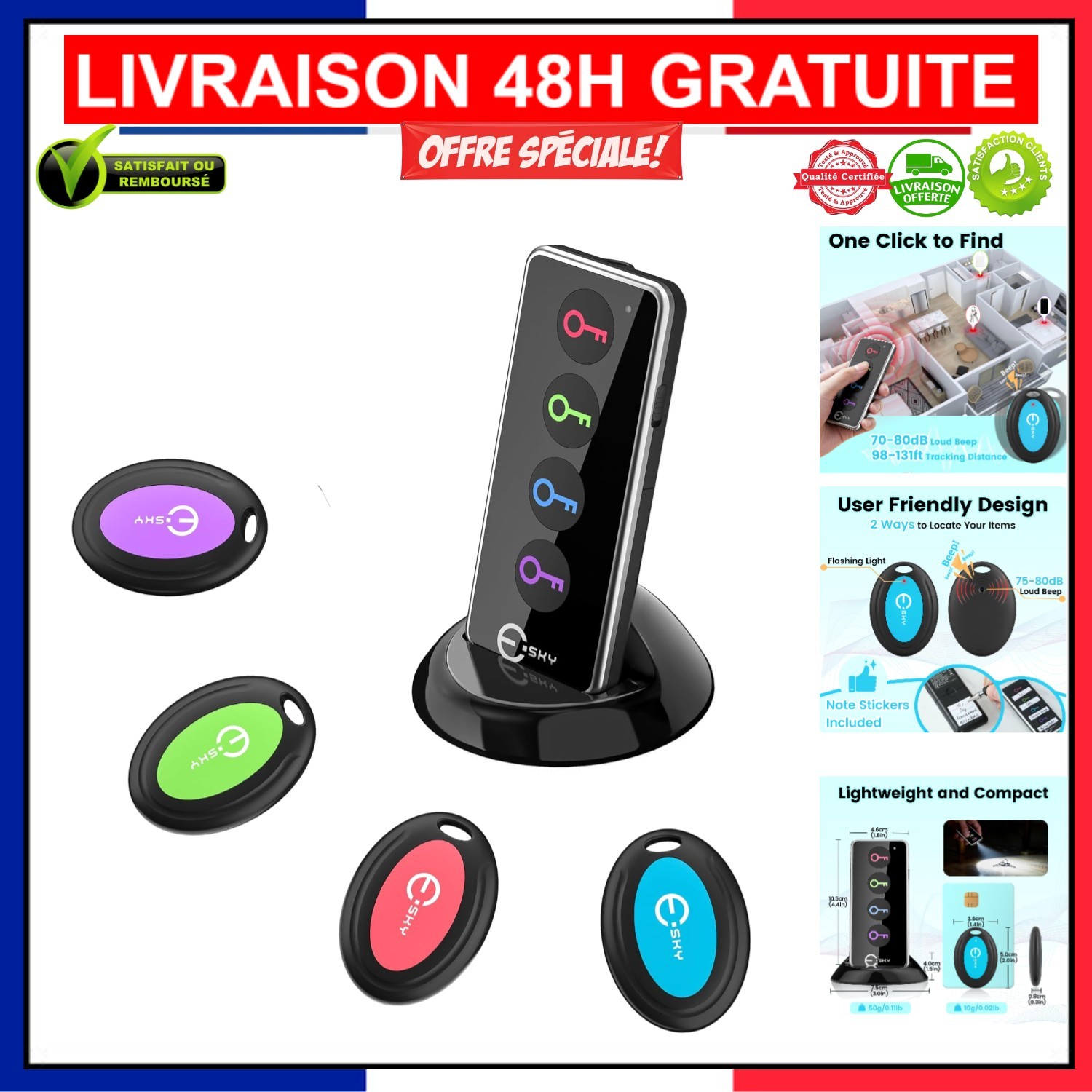 Localisateur d'Objets Perdus Esky Alarme 80dB Anti Perte pour Personnes Âgées et Distraites
