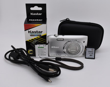 Nikon COOLPIX S3500 Silver Digital Camera Point Shoot 20.0MP Bundle - Tested