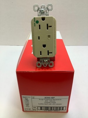 Legrand Hospital Grade Surge Protective Receptacle, Alarm, 20A 125V, Ivory, 10ct