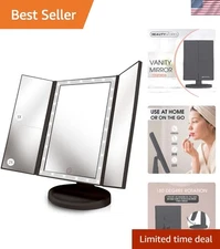 Backlit LED Makeup Vanity Mirror with 36 Lights & Tri-Fold 1/2/3X Magnification