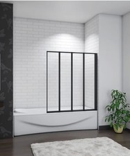 Acezanble Shower Bath Screen Panel 900x1400mm New Black Framed 4 Folding Pivot