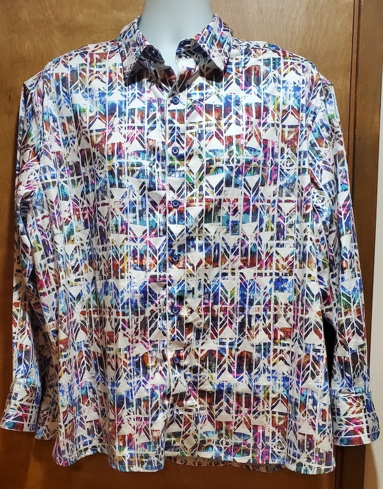 Robert Graham Multi-Color Long-Sleeved Shirt, Fold-Up Cuffs, Size 1XL/XL; EXC!