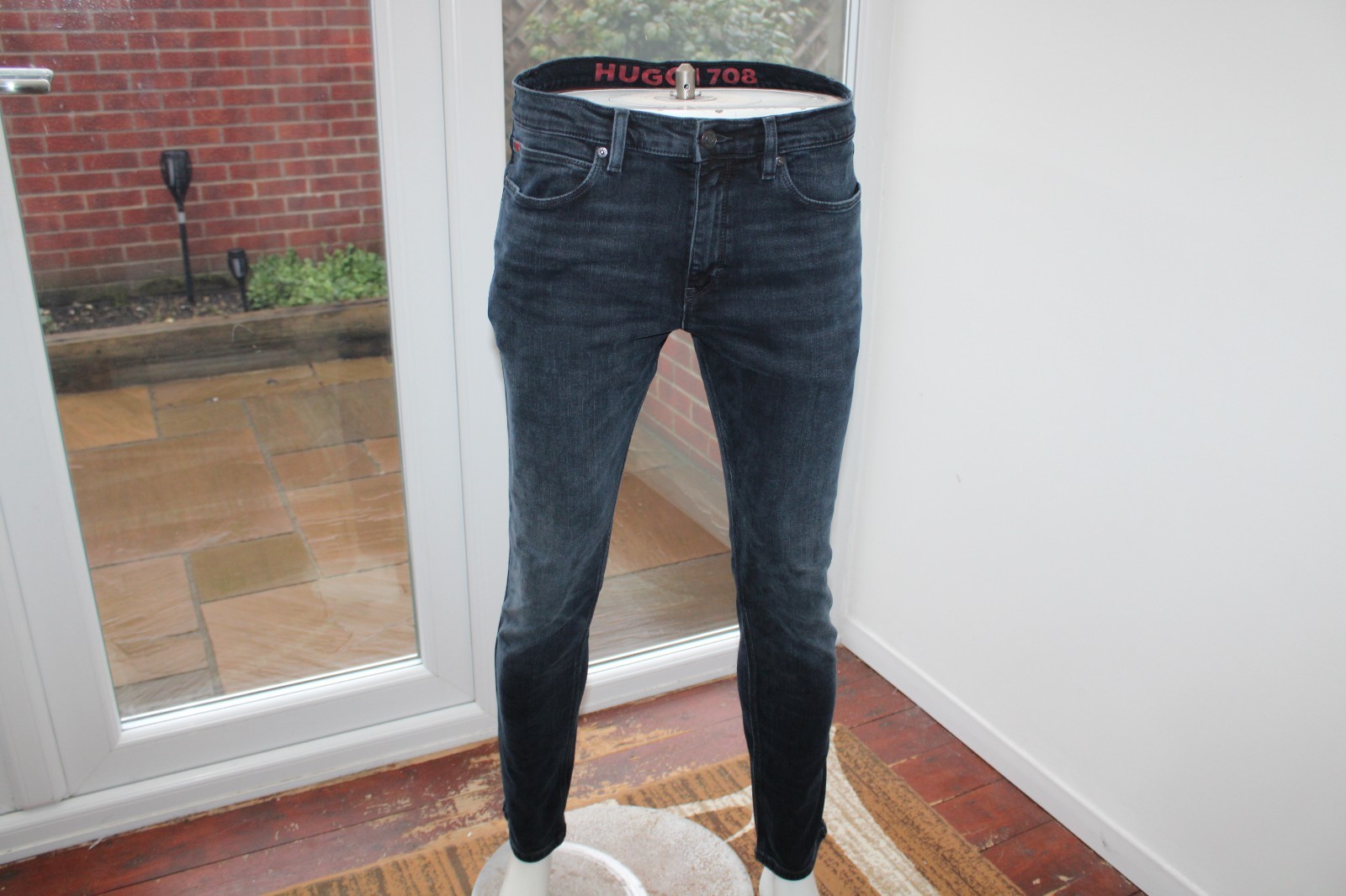 Mens Hugo Boss W32 L32 Jeans Tapered Black 708 Slim stretch 32R Taper HB thumbnail 3