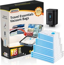BRODI 18 Combo Pack Travel Vacuum Bags 18 with Electric Pump, Neutral 