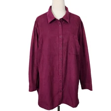 Catherines Womens 2X Faux Suede Long Sleeve Shirt Shacket Blouse Top Burgundy