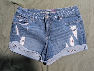 Faded Glory Denim Boyfriend Short Stretch Pockets Distressed Size 14 4th America