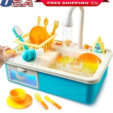Interactive Kids Kitchen Sink Toy W/ Sound Effects  Color Changing Utensils New