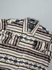 Vintage Chaps Ralph Lauren Shirt Mens M Beige Striped Button Up Aztec Southwest