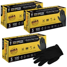 Dura-Gold HD Black Nitrile Disposable Gloves, 3 Boxes of 100, Small, 6 Mil