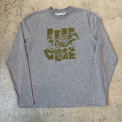 Undefeated 5 Strike Logo Tiger Eyes Long Sleeve T Shirt Gray Graphic Men s Small