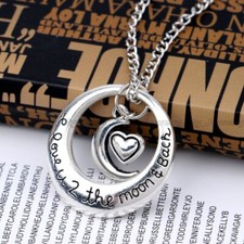 925 Sterling Silver Charm I Love You To The Moon And Back Heart Pendant Necklace
