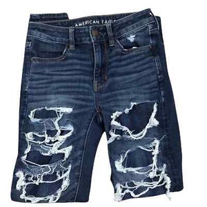 AEO womens high rise distressed patched 