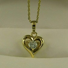 14K Yellow Gold Plated 1.00Ct Round Cut Simulated Diamond Heart Pendant Necklace