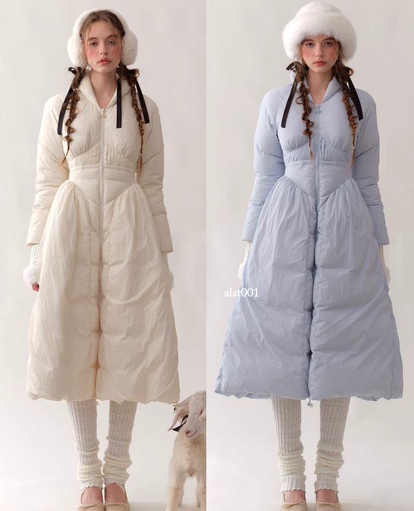Winter Down Jacket Women Mid-length Over The Knee Blue Shiny Large Fur Collar Thick