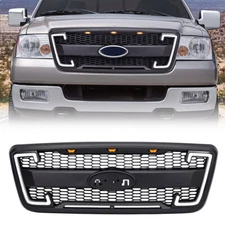 Front Raptor Style Grille w/Emblem Hole & LED Lights For 2004-2008 Ford F150