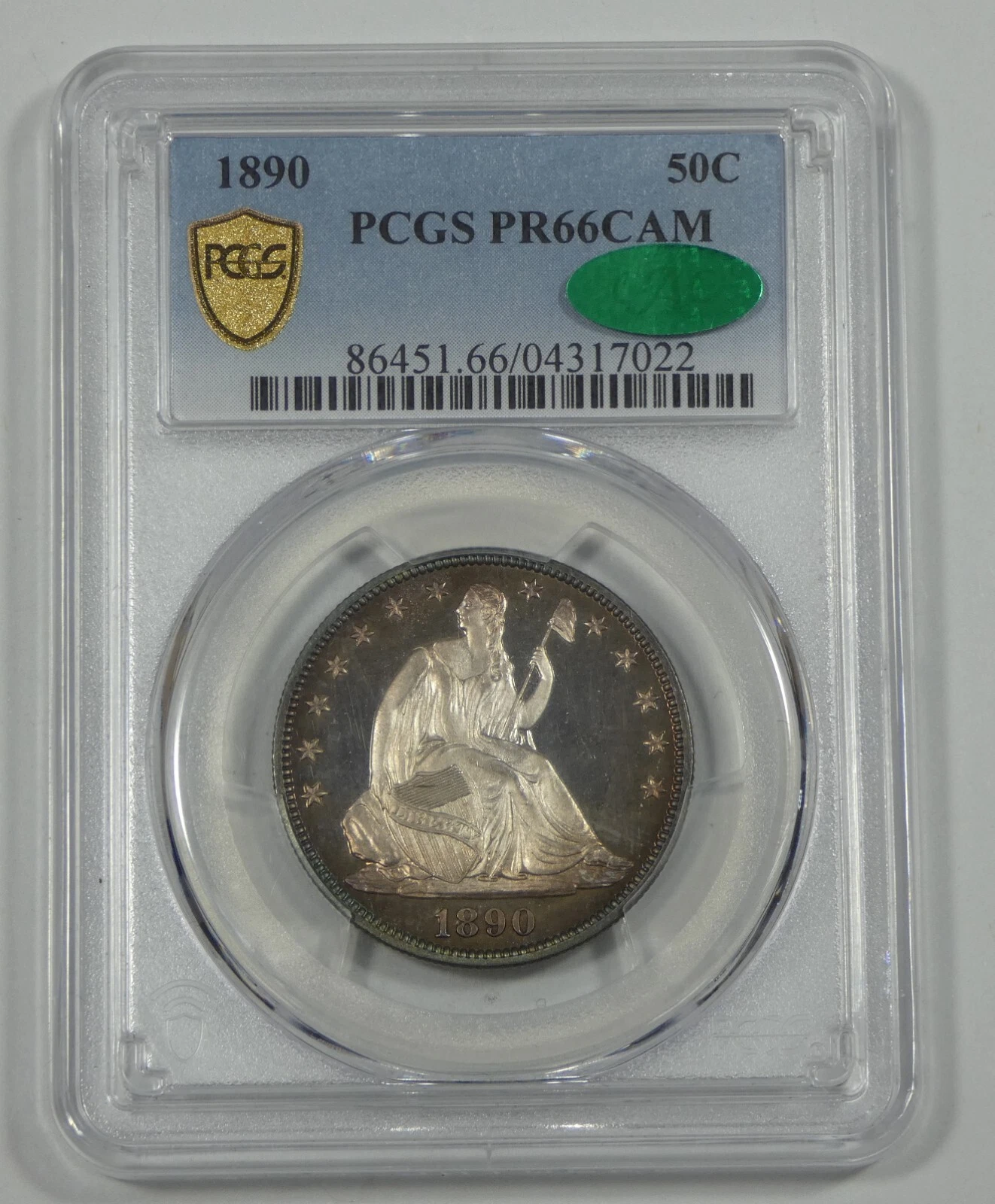 1890 Liberty Seated Silver Half Dollar CAC & PCGS Secure Plus PROOF 66 CAMEO